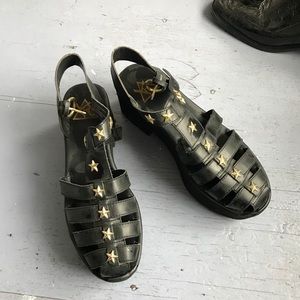 YRU Black Chariot Platform Sandals